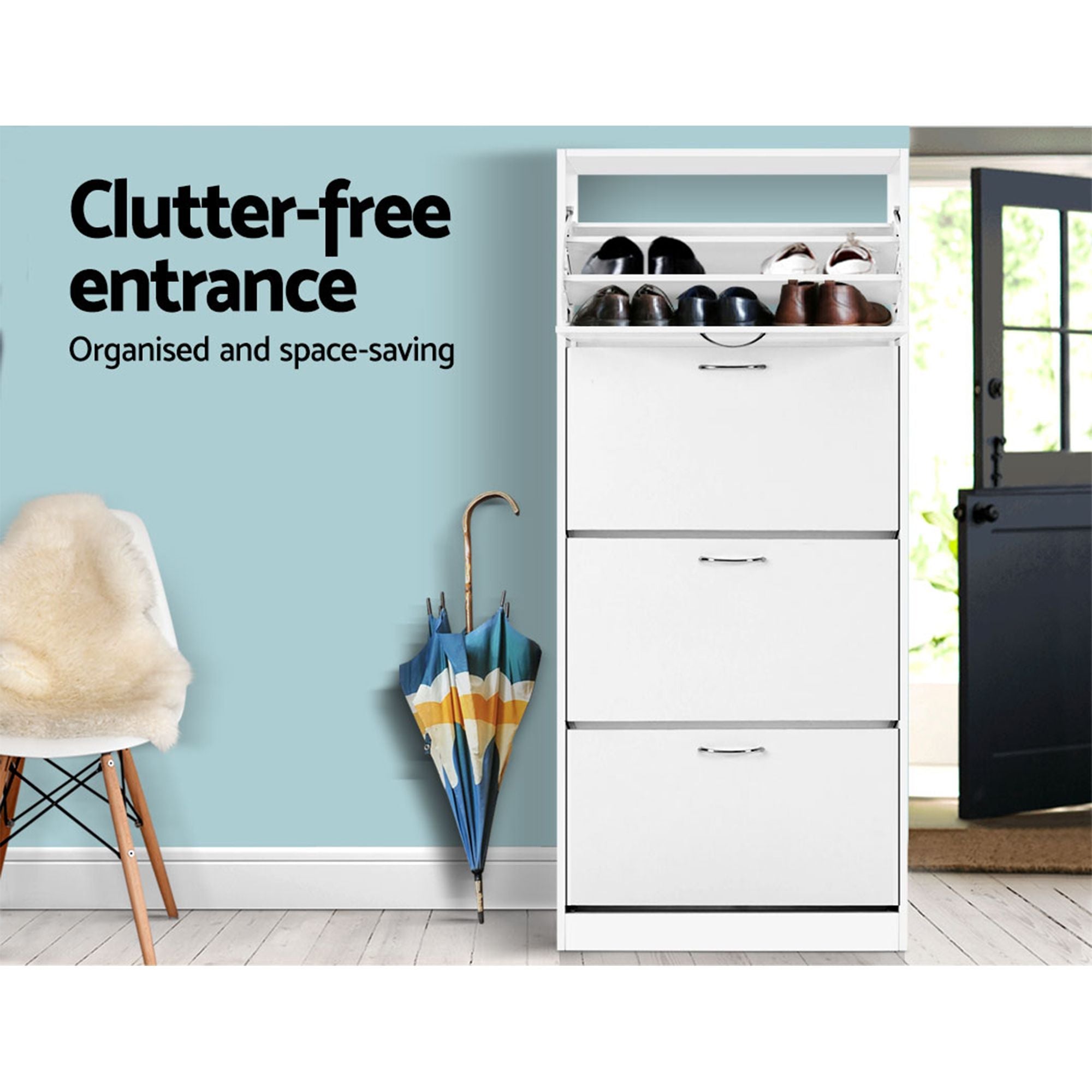 Artiss 2x Shoe Cabinet Storage Organiser 4 Flip Drawer White FURNI-L-SHOE-4D3R-WHX2