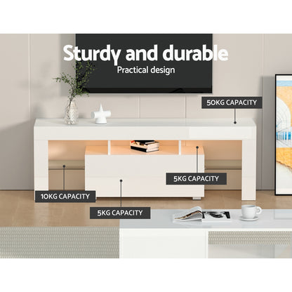 Artiss Entertainment Unit TV Cabinet LED 130cm White Elo FURNI-L-TV130-WH
