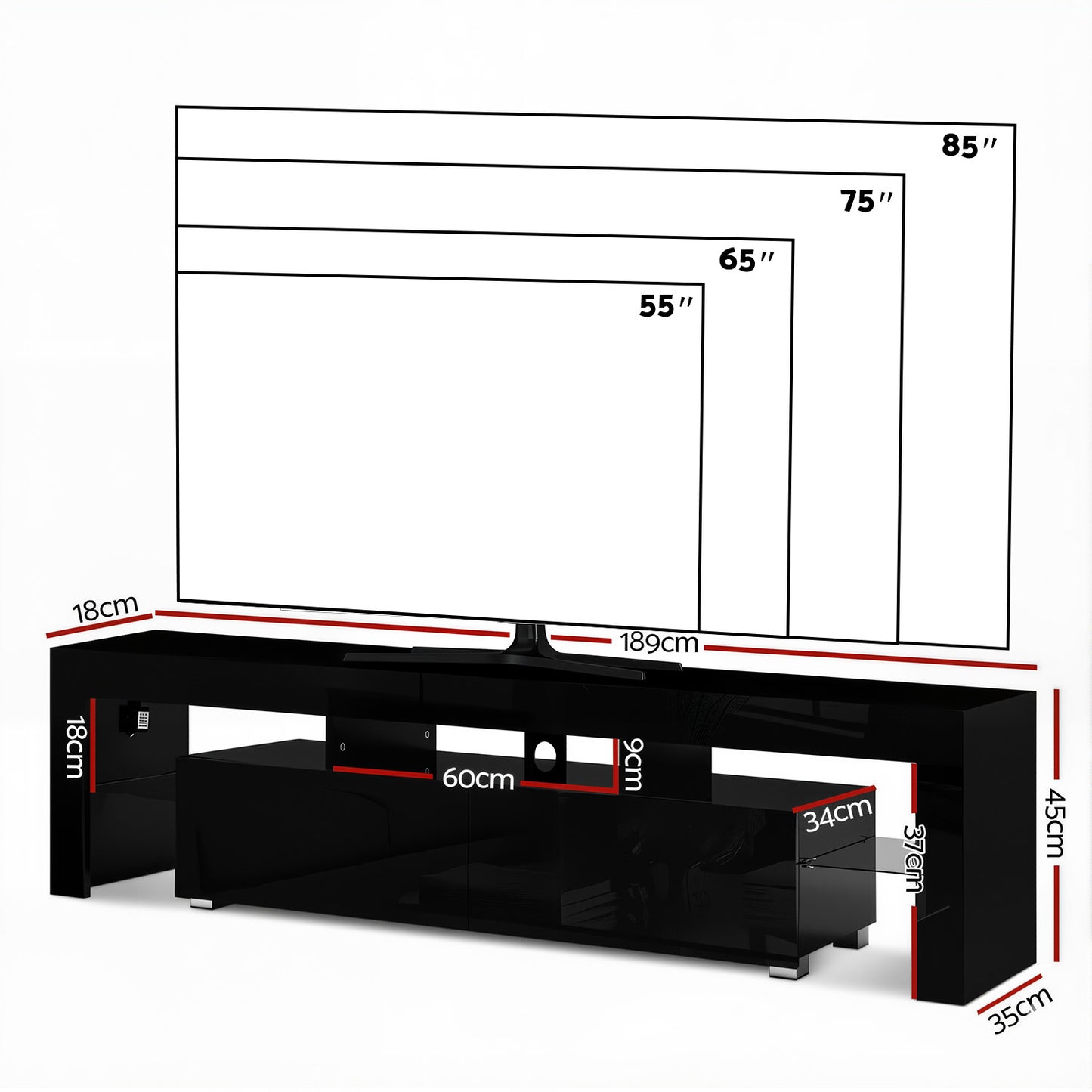 Artiss Entertainment Unit TV Cabinet LED 189cm Black Elo FURNI-L-TV189-BK-AB