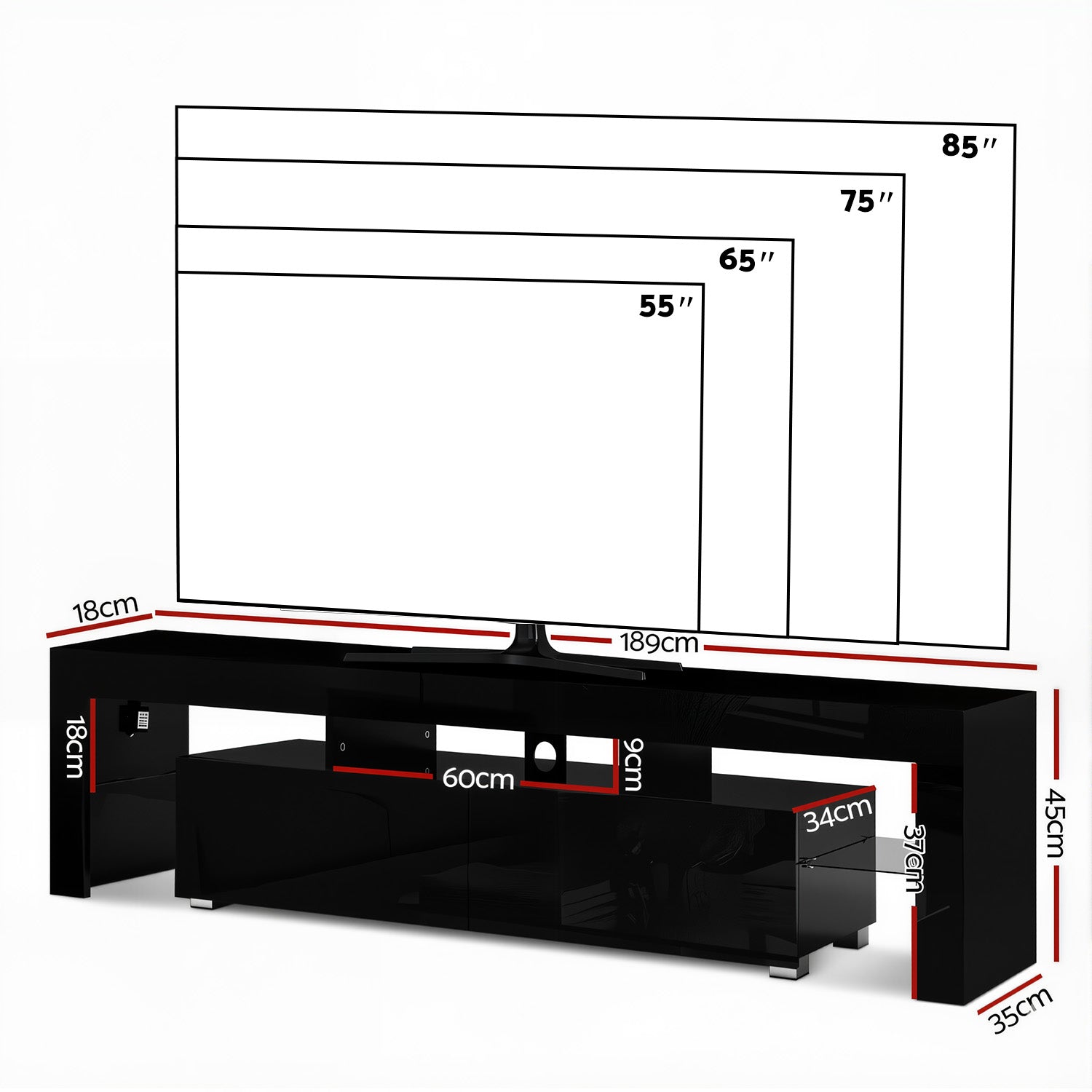 Artiss Entertainment Unit TV Cabinet LED 189cm Black Elo FURNI-L-TV189-BK-AB