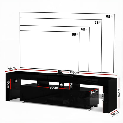 Artiss Entertainment Unit TV Cabinet LED 189cm Black Elo FURNI-L-TV189-BK-AB