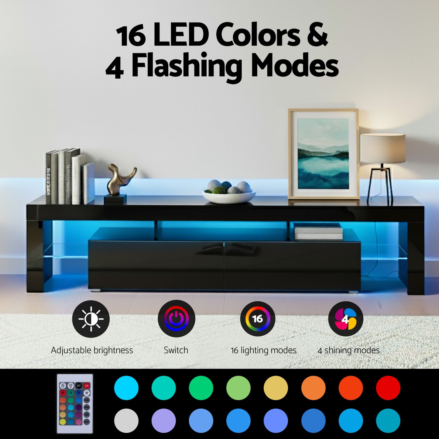 Artiss Entertainment Unit TV Cabinet LED 189cm Black Elo FURNI-L-TV189-BK-AB