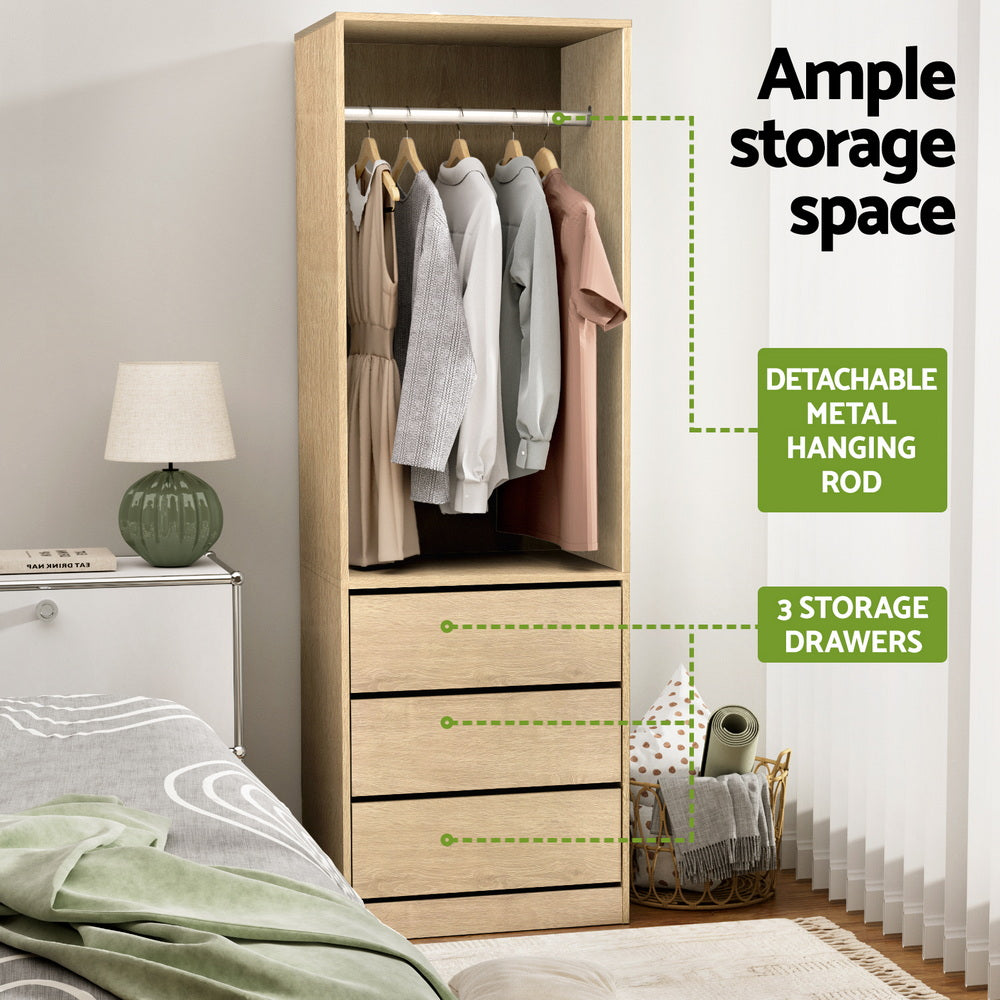 Artiss Wardrobe Clothes Closet Storage Organizer Pine FURNI-L-WR01-3D-WD-AB