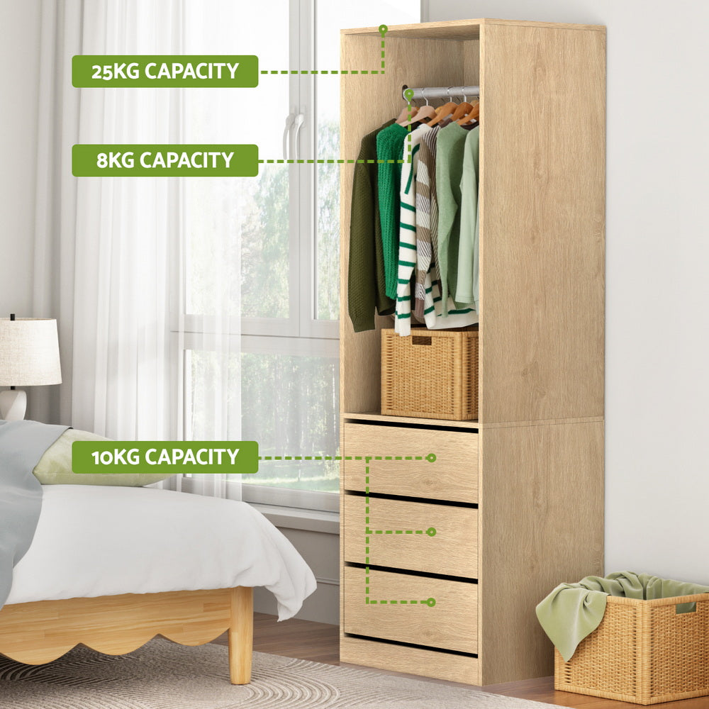 Artiss Wardrobe Clothes Closet Storage Organizer Pine FURNI-L-WR01-3D-WD-AB