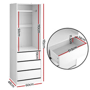 Artiss Wardrobe Clothes Closet Storage Organizer White FURNI-L-WR01-3D-WH-AB