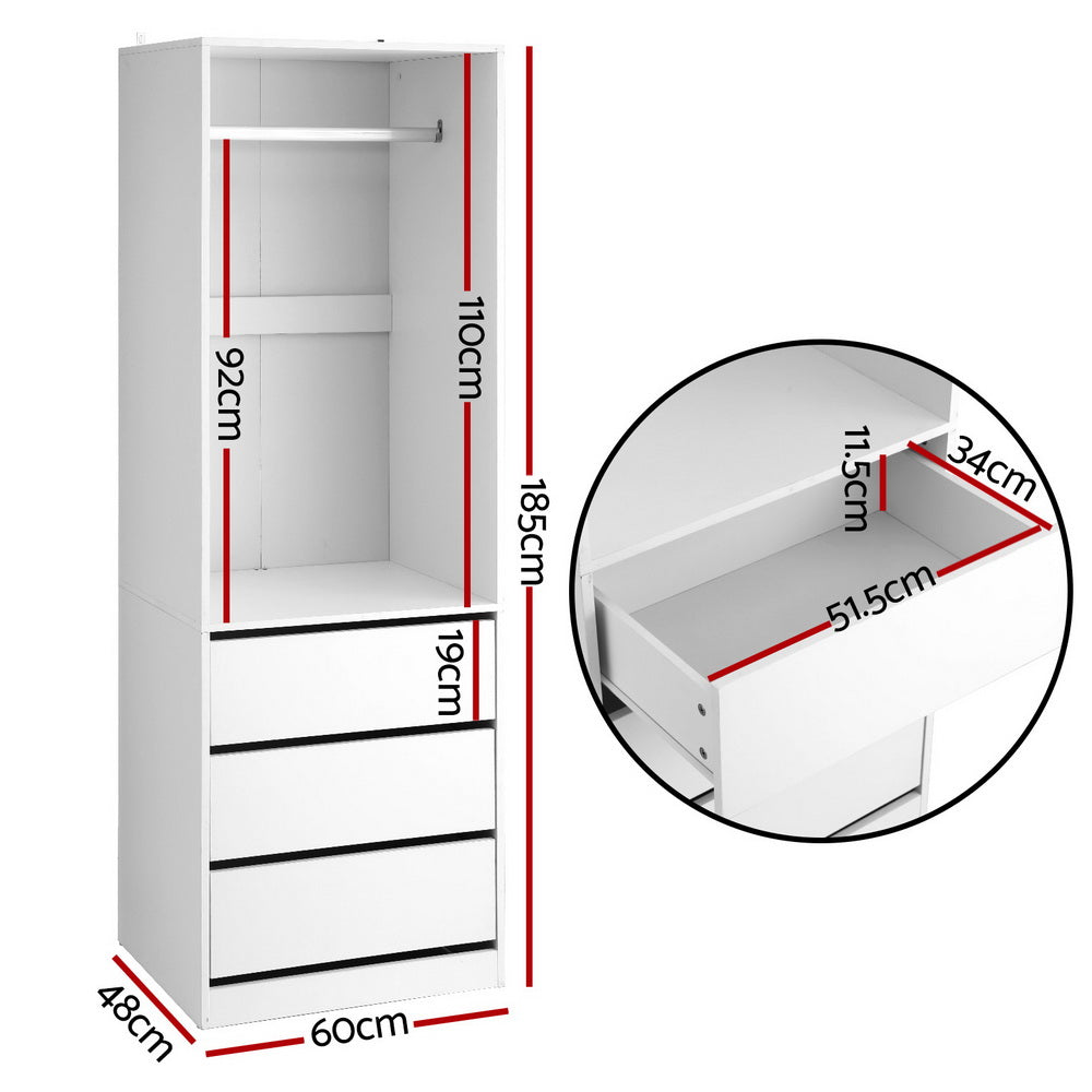 Artiss Wardrobe Clothes Closet Storage Organizer White FURNI-L-WR01-3D-WH-AB
