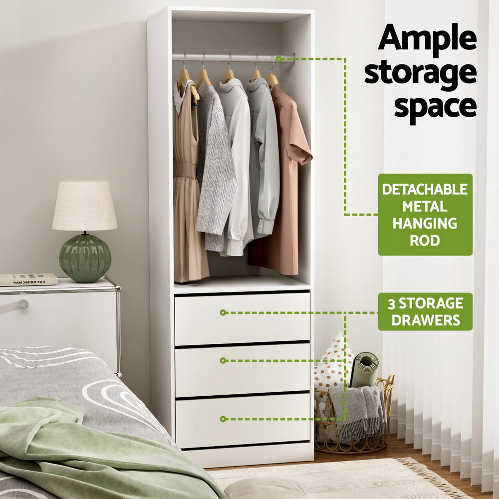 Artiss Wardrobe Clothes Closet Storage Organizer White FURNI-L-WR01-3D-WH-AB