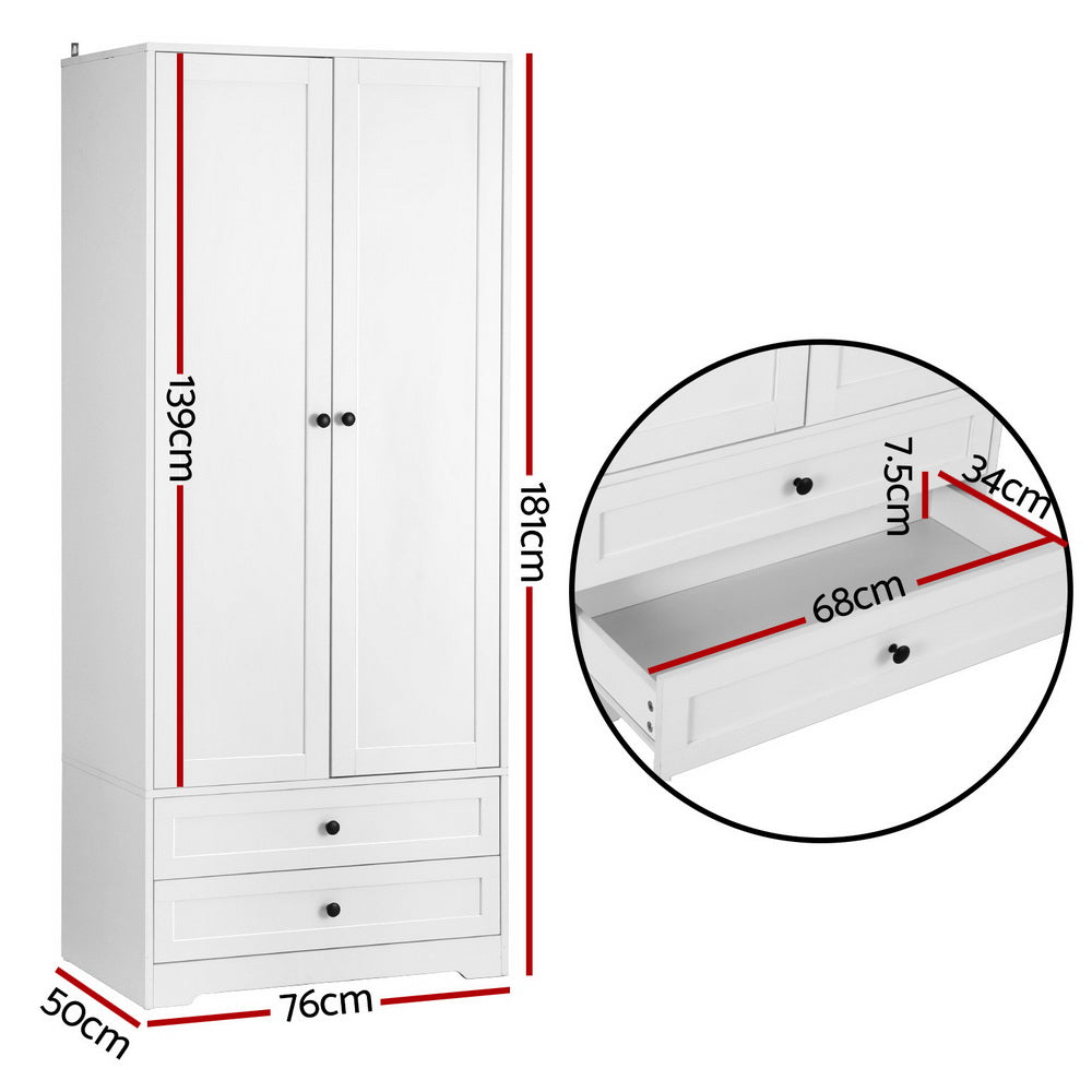 Artiss Wardrobe Clothes Closet Storage Organizer with 2 Doors White FURNI-L-WR02-2D-WH-AB