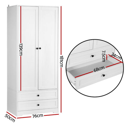 Artiss Wardrobe Clothes Closet Storage Organizer with 2 Doors White FURNI-L-WR02-2D-WH-AB