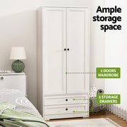 Artiss Wardrobe Clothes Closet Storage Organizer with 2 Doors White FURNI-L-WR02-2D-WH-AB