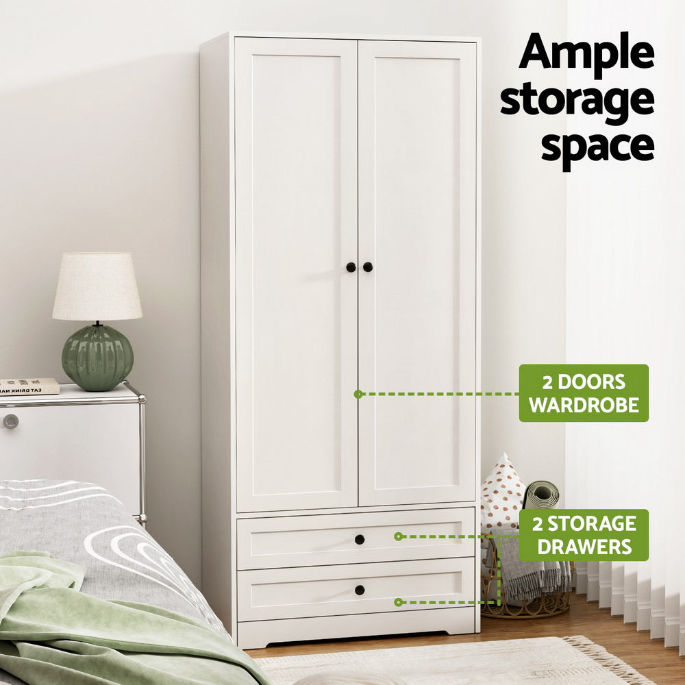 Artiss Wardrobe Clothes Closet Storage Organizer with 2 Doors White FURNI-L-WR02-2D-WH-AB