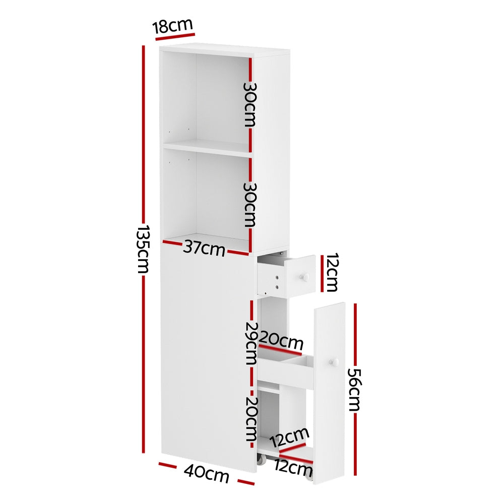 Artiss Bathroom Cabinet Storage Slim Organiser Drawer Toilet Corner 135cm White FURNI-N-BATH-LF135-WH