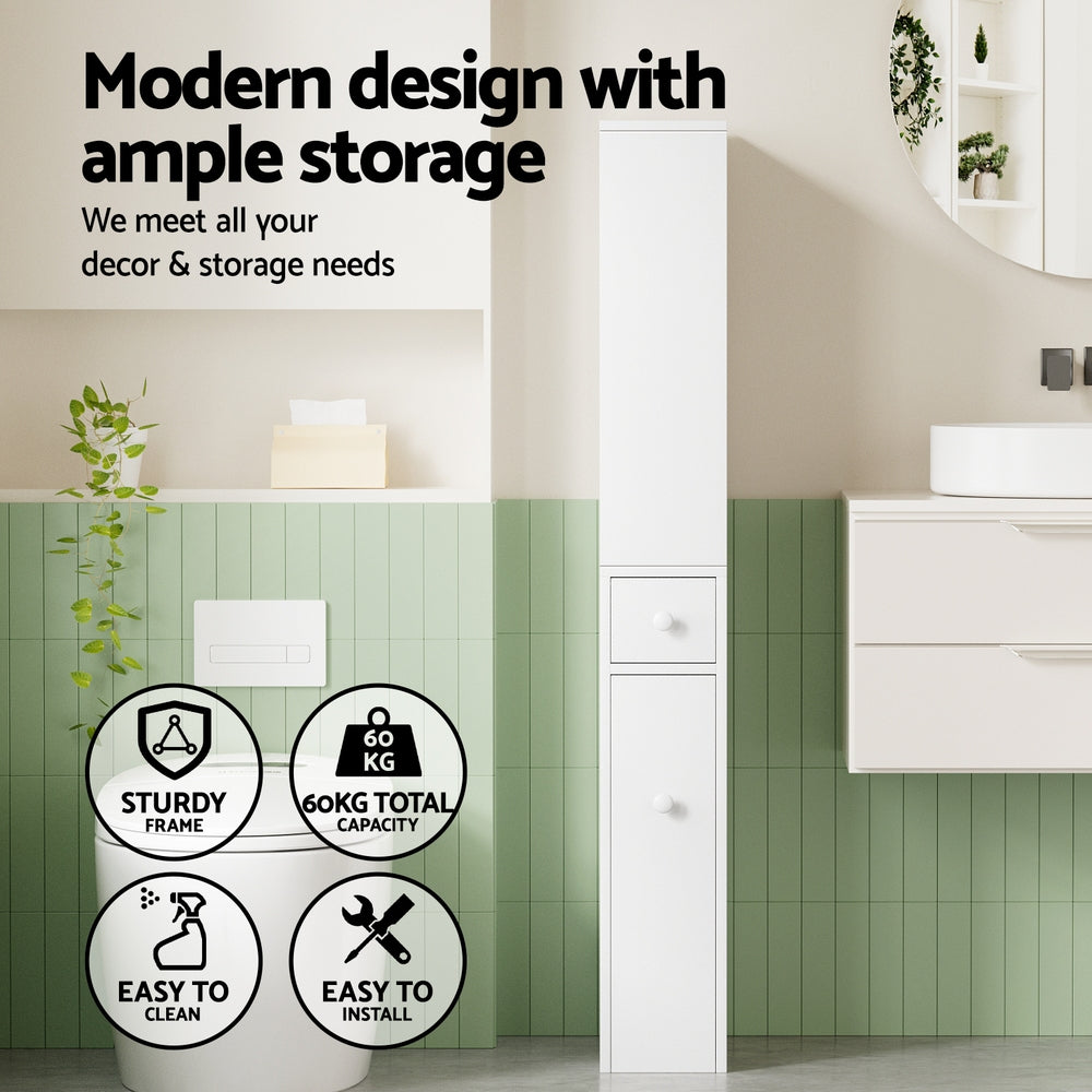 Artiss Bathroom Cabinet Storage Slim Organiser Drawer Toilet Corner 135cm White FURNI-N-BATH-LF135-WH