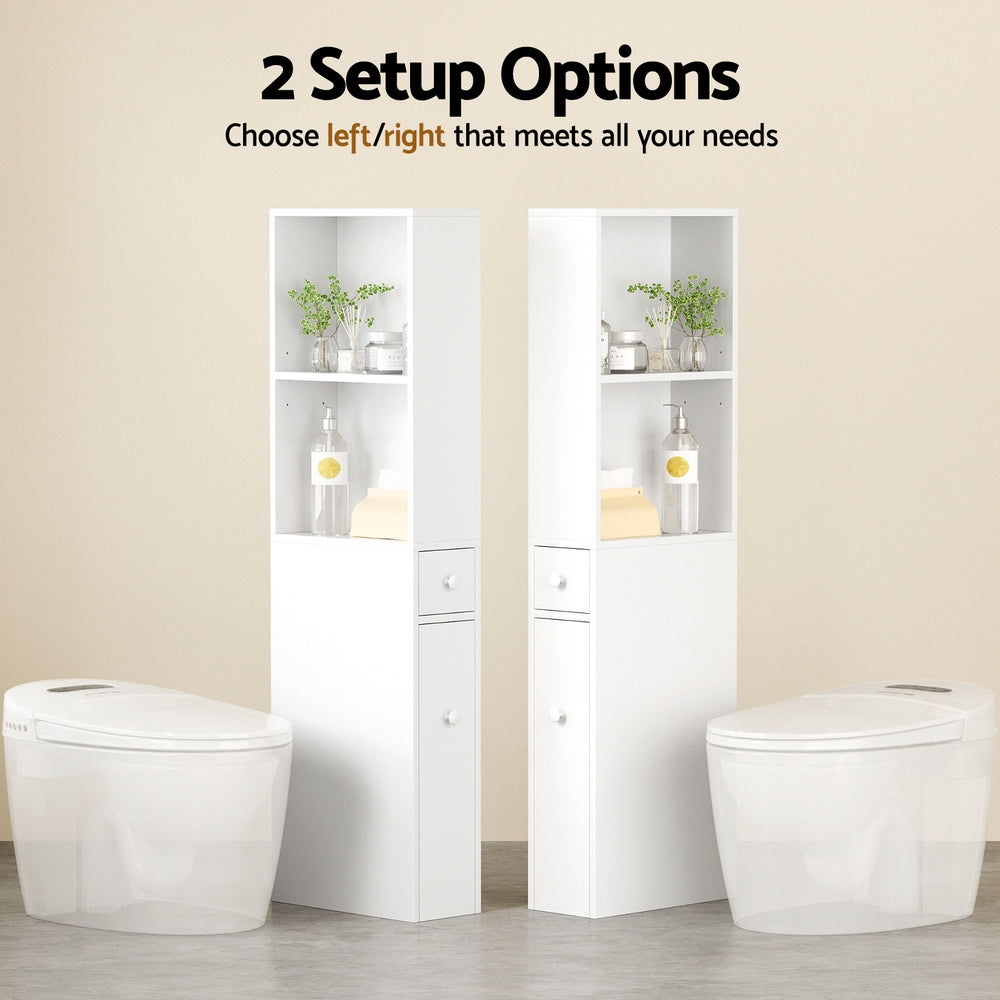 Artiss Bathroom Cabinet Storage Slim Organiser Drawer Toilet Corner 135cm White FURNI-N-BATH-LF135-WH