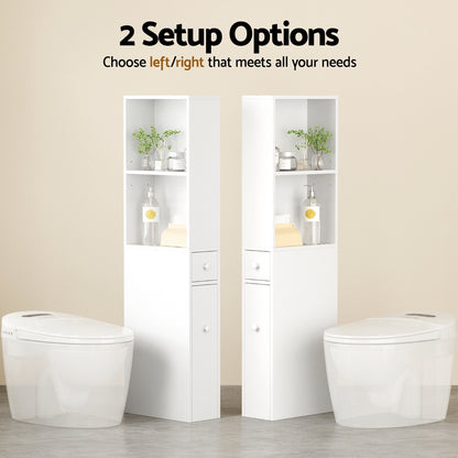 Artiss Bathroom Cabinet Storage Slim Organiser Drawer Toilet Corner 135cm White FURNI-N-BATH-LF135-WH