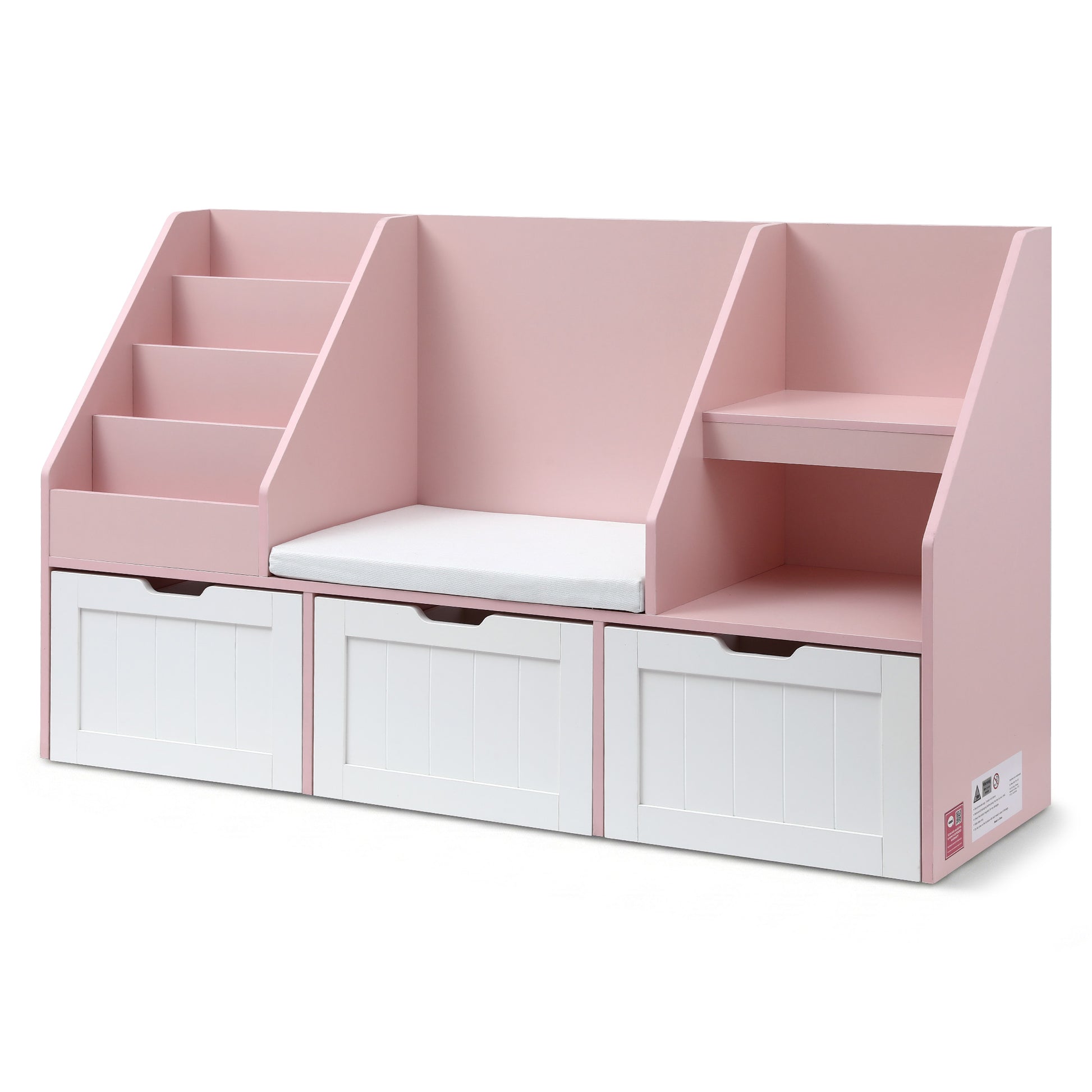 Keezi Kids Bookshelf Storage Organiser Toy Box Drawer Bench Seat Cabinet Pink FURNI-N-BOOK-140-PK-AB