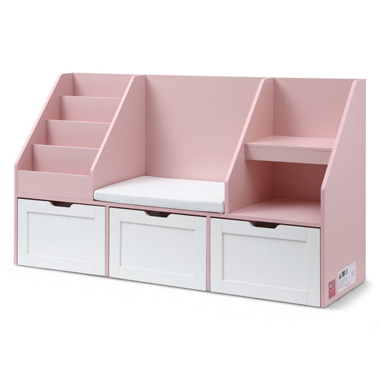 Keezi Kids Bookshelf Storage Organiser Toy Box Drawer Bench Seat Cabinet Pink FURNI-N-BOOK-140-PK-AB