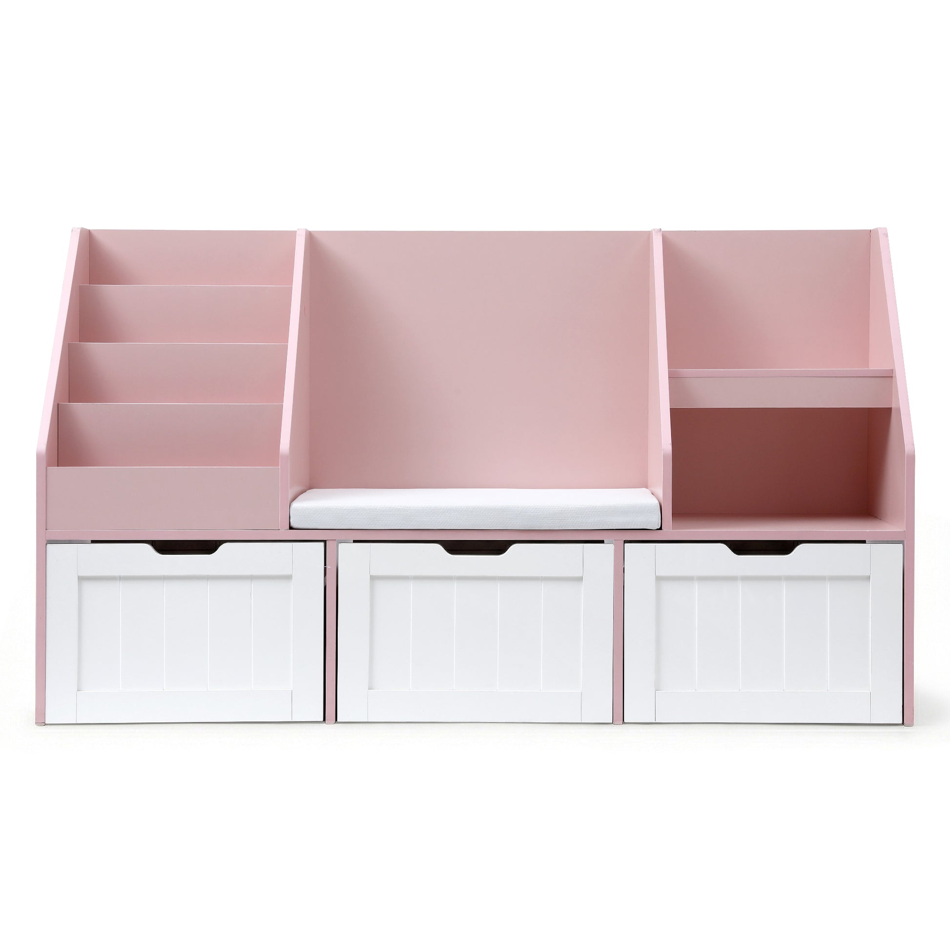 Keezi Kids Bookshelf Storage Organiser Toy Box Drawer Bench Seat Cabinet Pink FURNI-N-BOOK-140-PK-AB