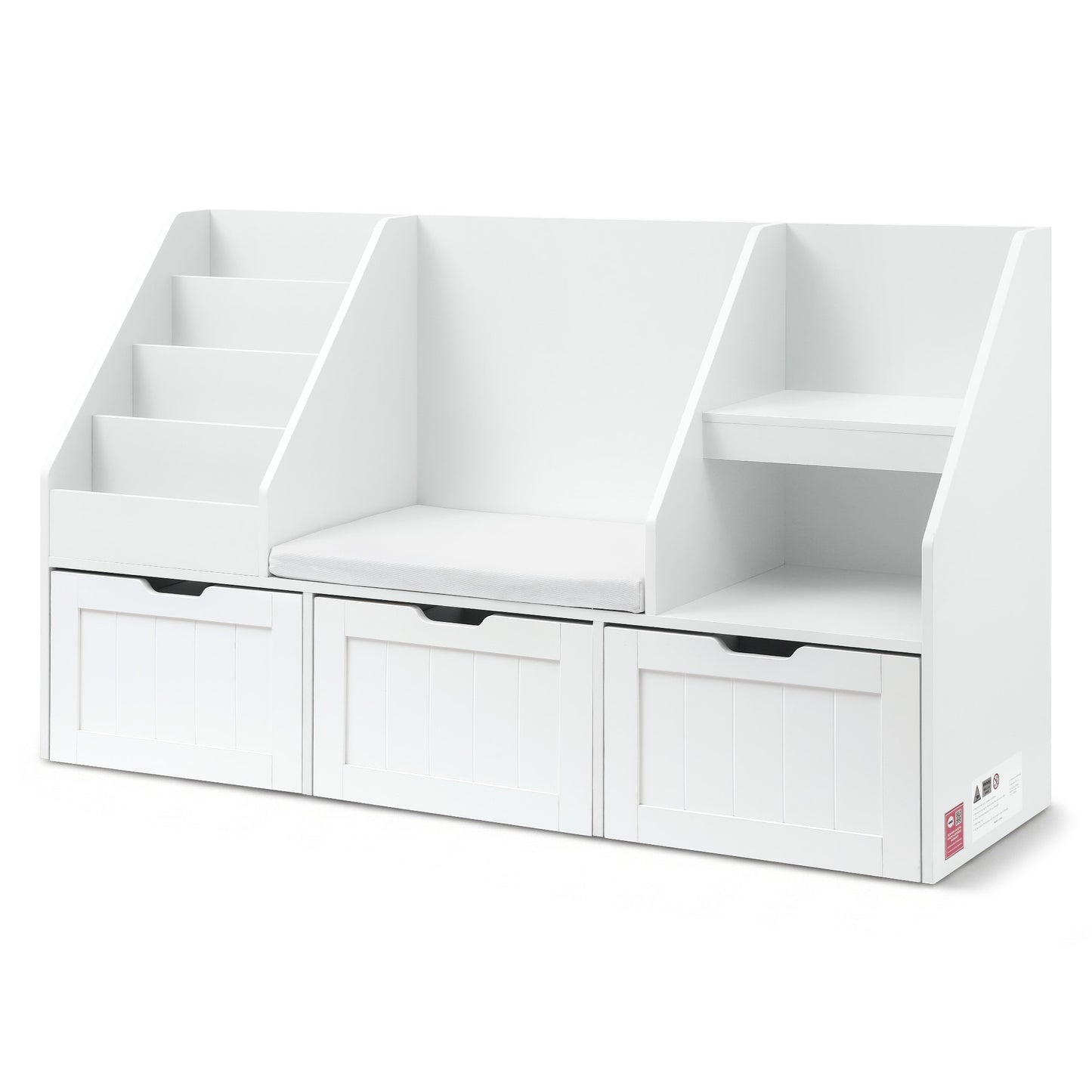 Keezi Kids Bookshelf Storage Organiser Toy Box Drawer Bench Seat Cabinet White FURNI-N-BOOK-140-WH-AB
