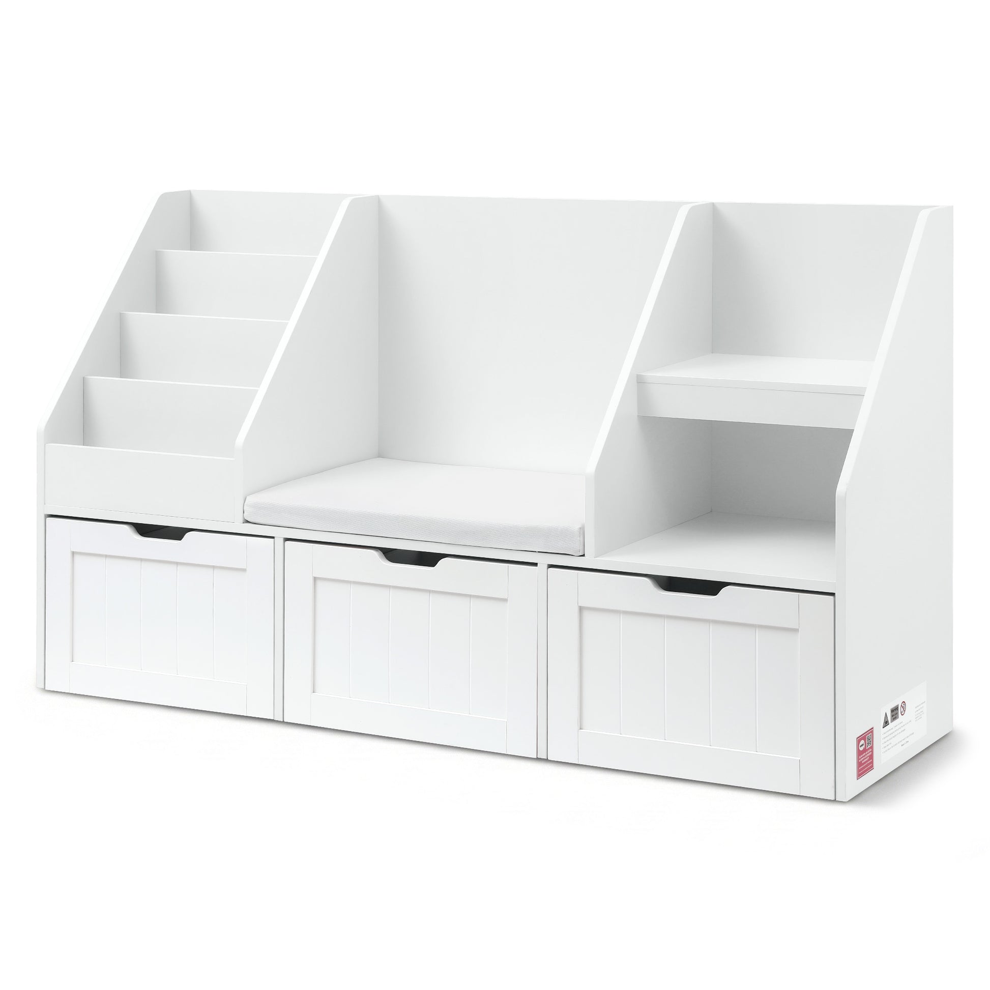 Keezi Kids Bookshelf Storage Organiser Toy Box Drawer Bench Seat Cabinet White FURNI-N-BOOK-140-WH-AB