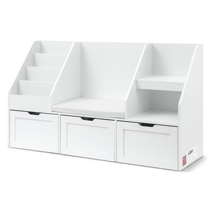 Keezi Kids Bookshelf Storage Organiser Toy Box Drawer Bench Seat Cabinet White FURNI-N-BOOK-140-WH-AB