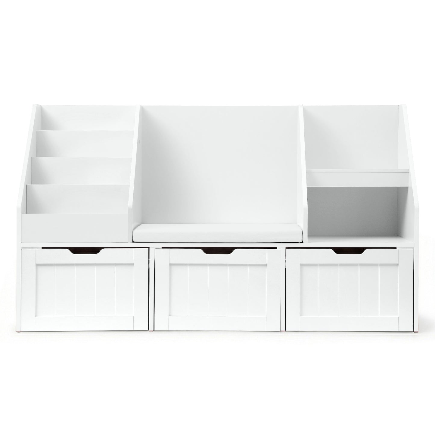 Keezi Kids Bookshelf Storage Organiser Toy Box Drawer Bench Seat Cabinet White FURNI-N-BOOK-140-WH-AB