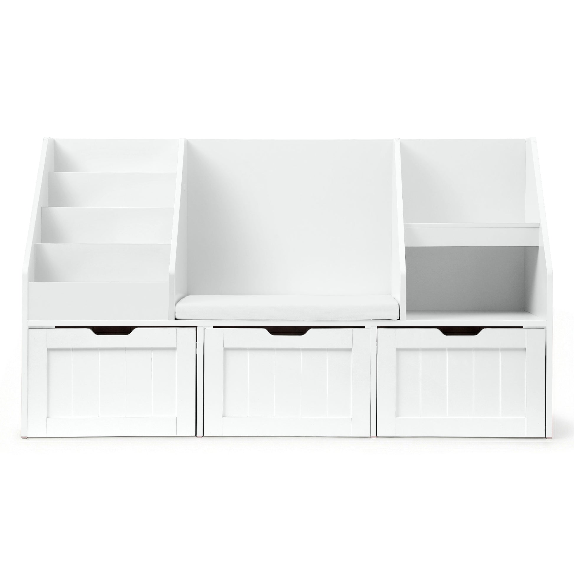 Keezi Kids Bookshelf Storage Organiser Toy Box Drawer Bench Seat Cabinet White FURNI-N-BOOK-140-WH-AB