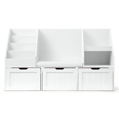 Keezi Kids Bookshelf Storage Organiser Toy Box Drawer Bench Seat Cabinet White FURNI-N-BOOK-140-WH-AB