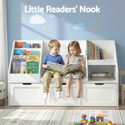 Keezi Kids Bookshelf Storage Organiser Toy Box Drawer Bench Seat Cabinet White