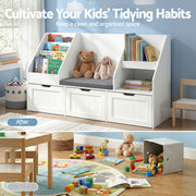 Keezi Kids Bookshelf Storage Organiser Toy Box Drawer Bench Seat Cabinet White