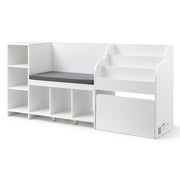 Keezi Kids Storage Unit Bookshelf Toy Box Organiser Bench Seat Cabinet 170cm White FURNI-N-BOOK-170-WH-AB