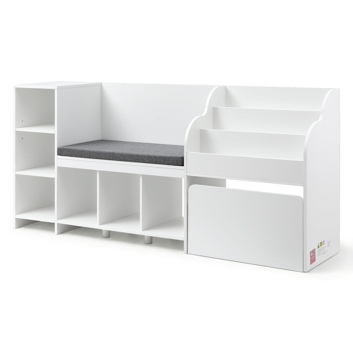 Keezi Kids Storage Unit Bookshelf Toy Box Organiser Bench Seat Cabinet 170cm White FURNI-N-BOOK-170-WH-AB