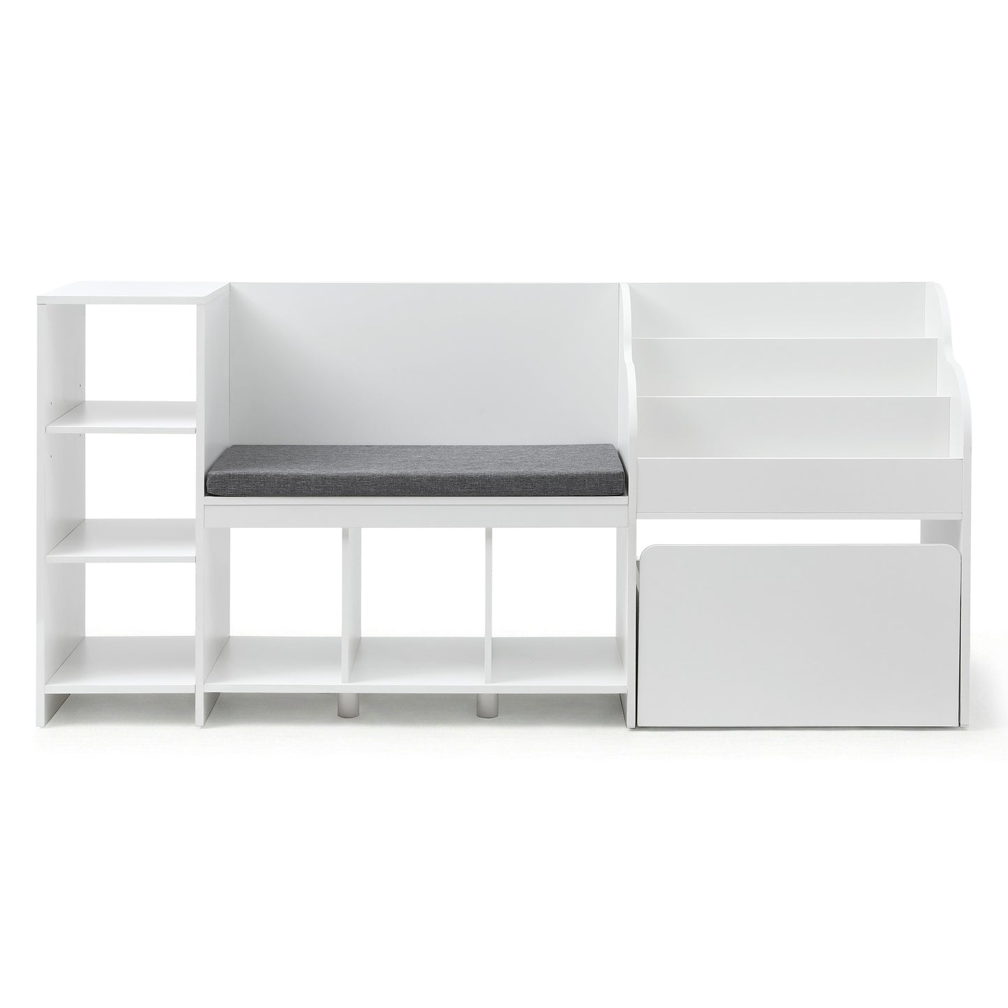 Keezi Kids Storage Unit Bookshelf Toy Box Organiser Bench Seat Cabinet 170cm White FURNI-N-BOOK-170-WH-AB