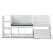 Keezi Kids Storage Unit Bookshelf Toy Box Organiser Bench Seat Cabinet 170cm White FURNI-N-BOOK-170-WH-AB