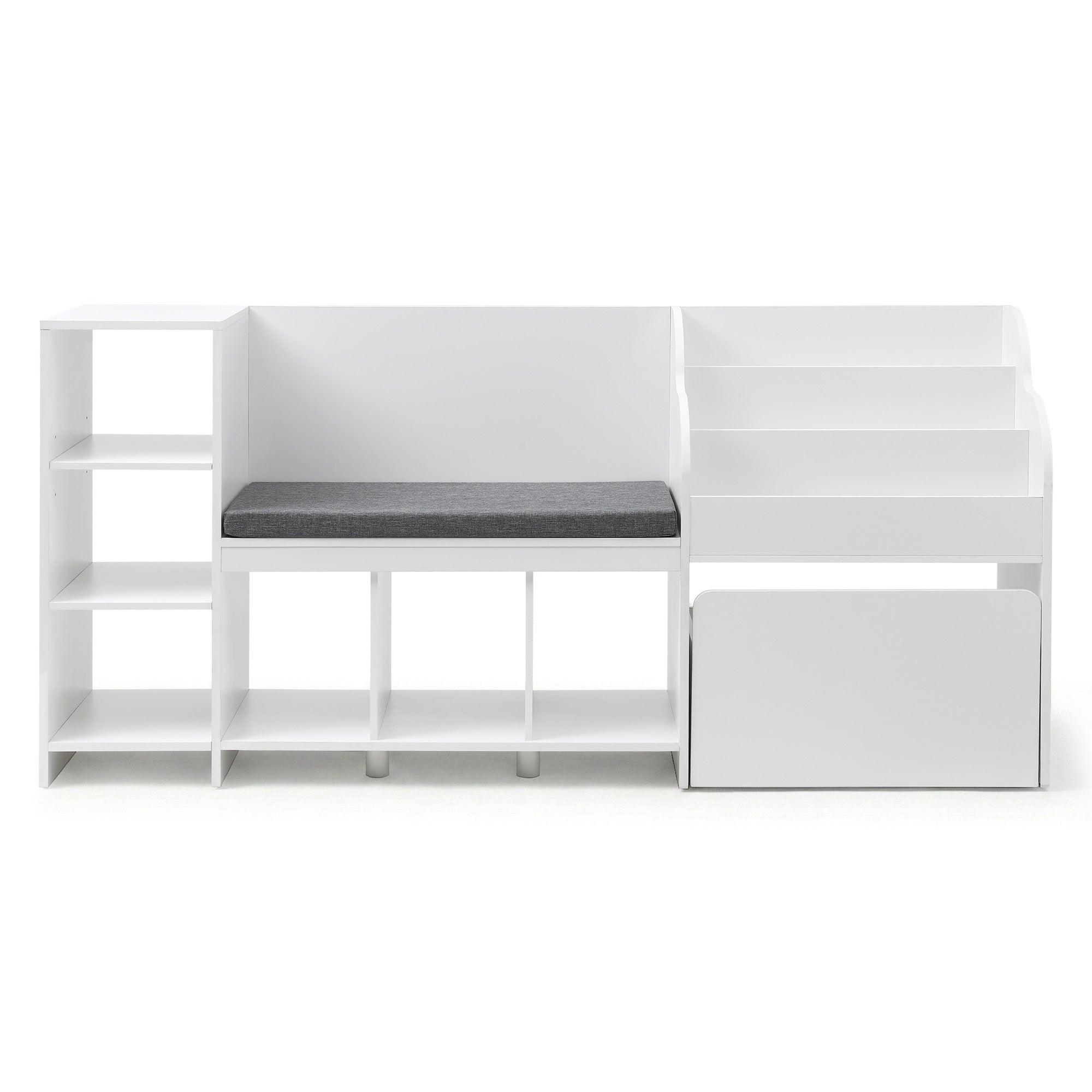 Keezi Kids Storage Unit Bookshelf Toy Box Organiser Bench Seat Cabinet 170cm White FURNI-N-BOOK-170-WH-AB
