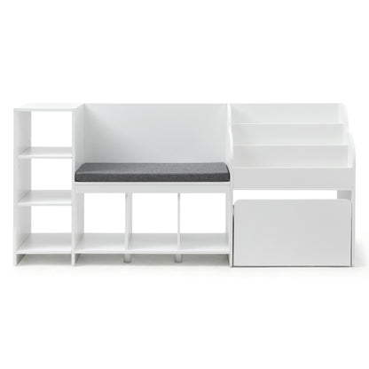 Keezi Kids Storage Unit Bookshelf Toy Box Organiser Bench Seat Cabinet 170cm White FURNI-N-BOOK-170-WH-AB