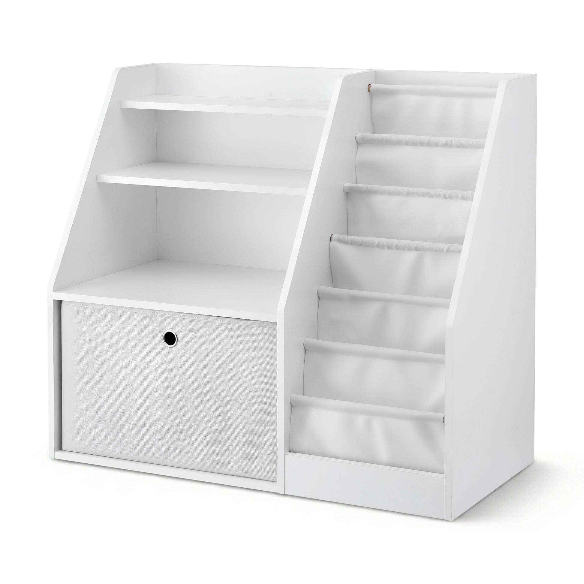 Keezi Kids Bookshelf Children Bookcase Organizer Storage Rack Display Drawer White FURNI-N-BOOK-DACT-WH