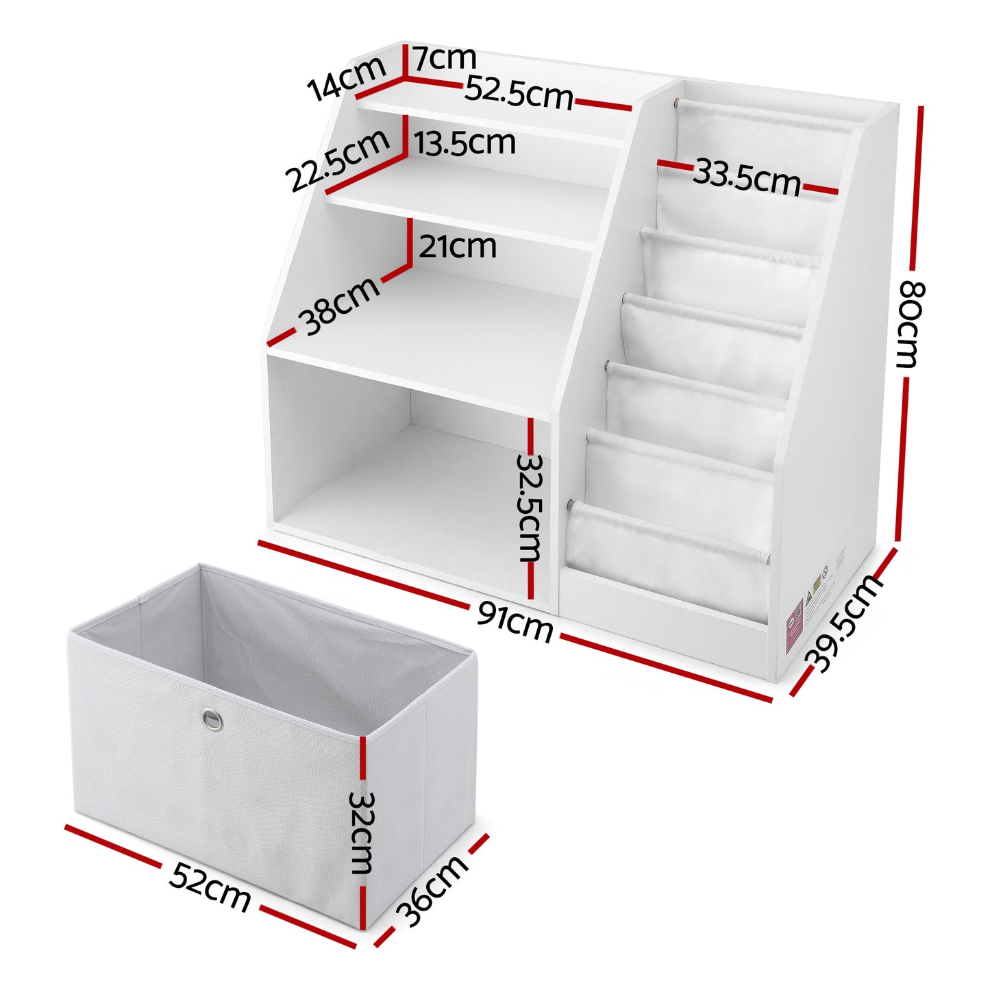 Keezi Kids Bookshelf Children Bookcase Organizer Storage Rack Display Drawer White FURNI-N-BOOK-DACT-WH