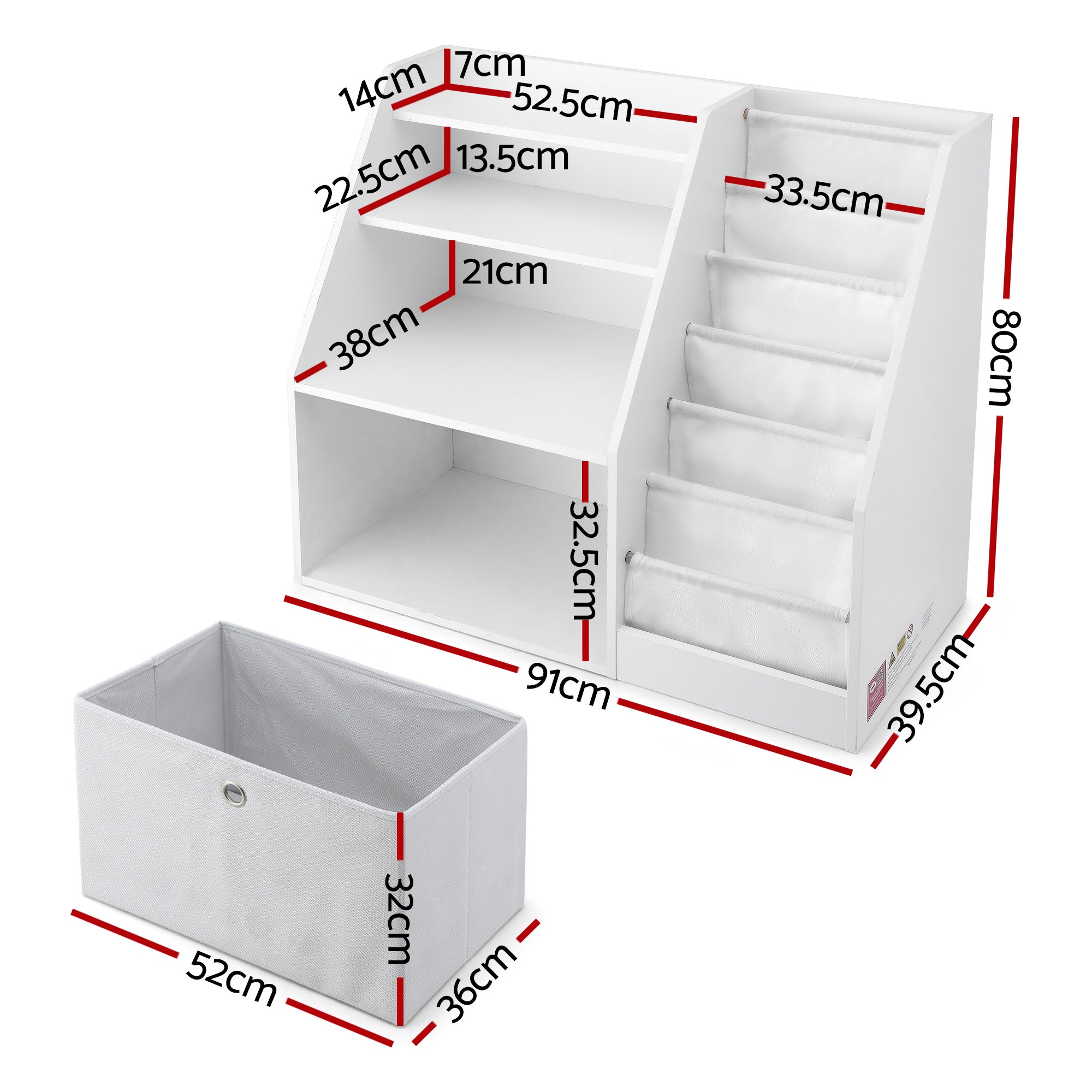 Keezi Kids Bookshelf Children Bookcase Organizer Storage Rack Display Drawer White FURNI-N-BOOK-DACT-WH