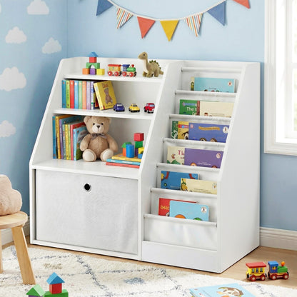 Keezi Kids Bookshelf Children Bookcase Organizer Storage Rack Display Drawer White FURNI-N-BOOK-DACT-WH