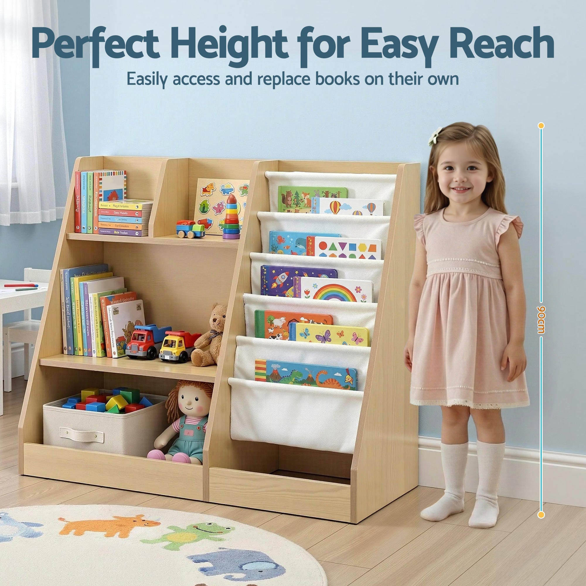 Keezi Kids Bookshelf Wood Bookcase Children Storage Rack Display Shelves Holder FURNI-N-BOOK-MCT-WD