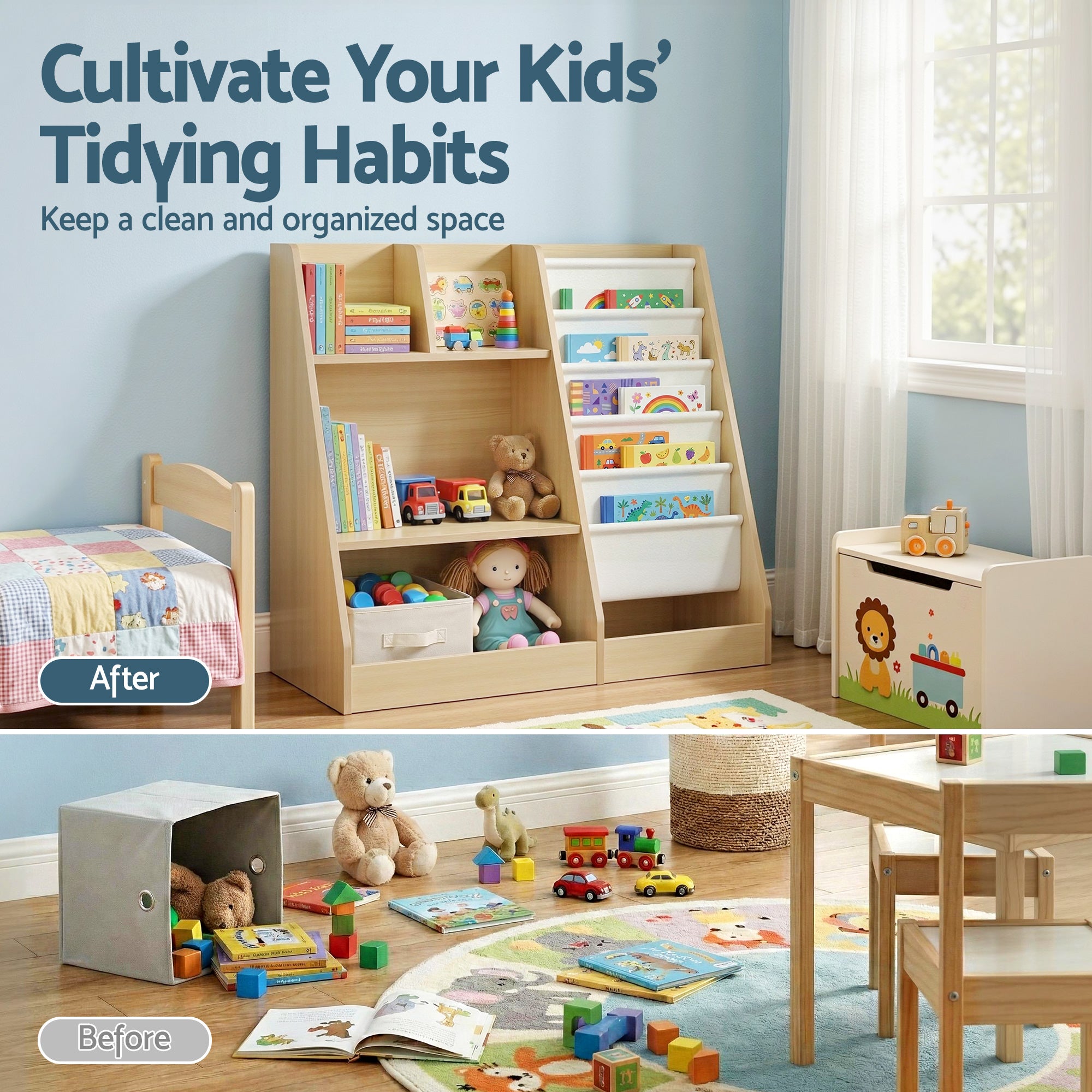 Keezi Kids Bookshelf Wood Bookcase Children Storage Rack Display Shelves Holder FURNI-N-BOOK-MCT-WD