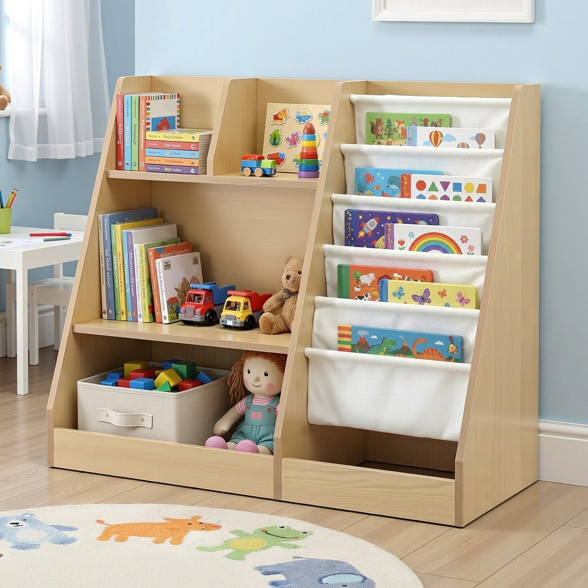 Keezi Kids Bookshelf Wood Bookcase Children Storage Rack Display Shelves Holder FURNI-N-BOOK-MCT-WD