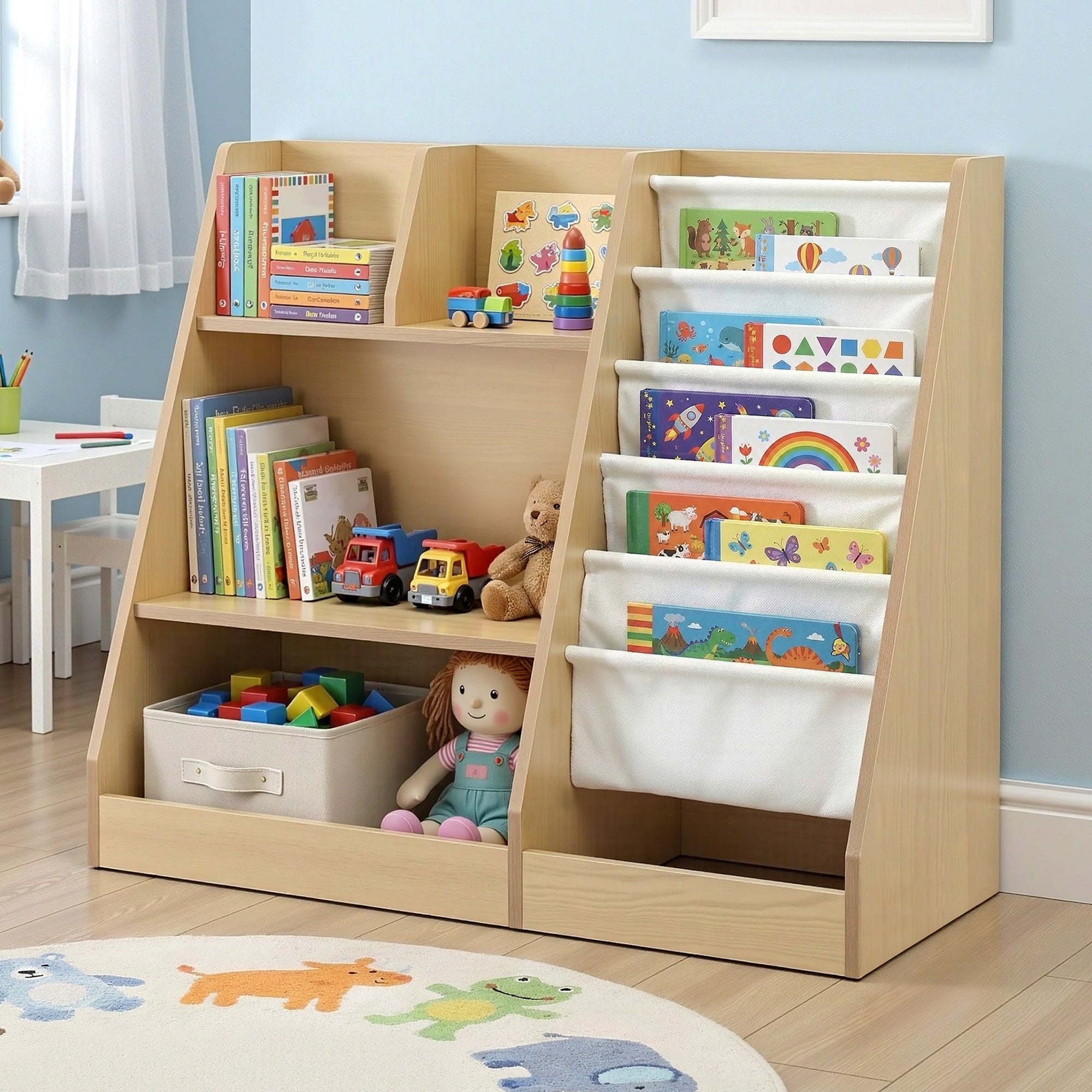 Keezi Kids Bookshelf Wood Bookcase Children Storage Rack Display Shelves Holder FURNI-N-BOOK-MCT-WD