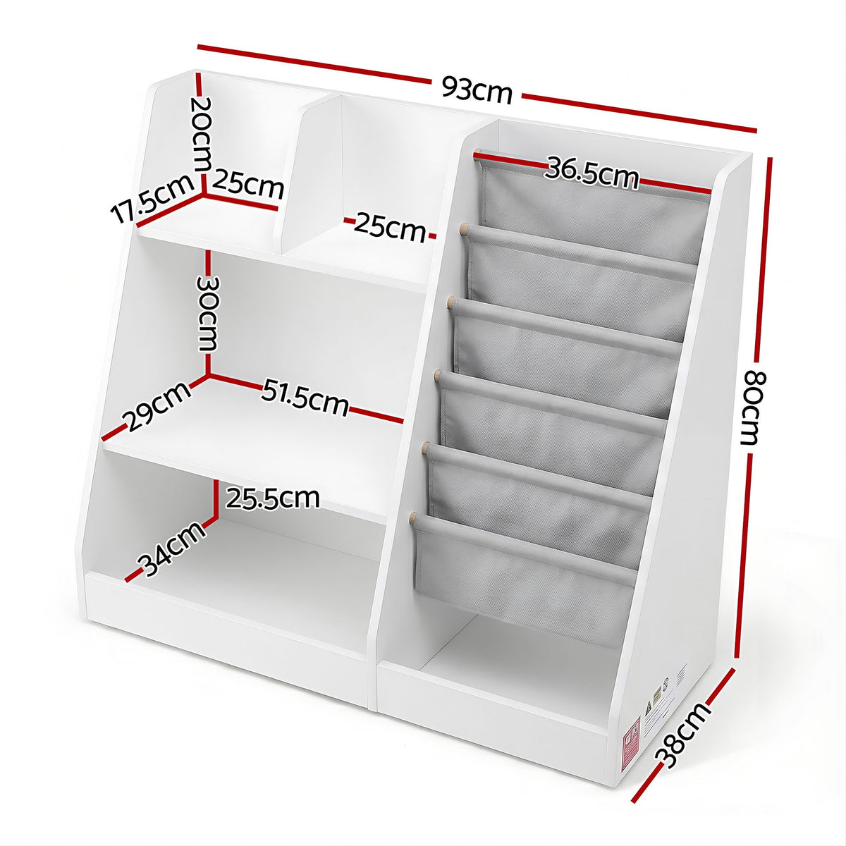 Keezi Kids Bookshelf Wood Bookcase Toddler Toys Storage Rack Display Shelves FURNI-N-BOOK-MCT-WH