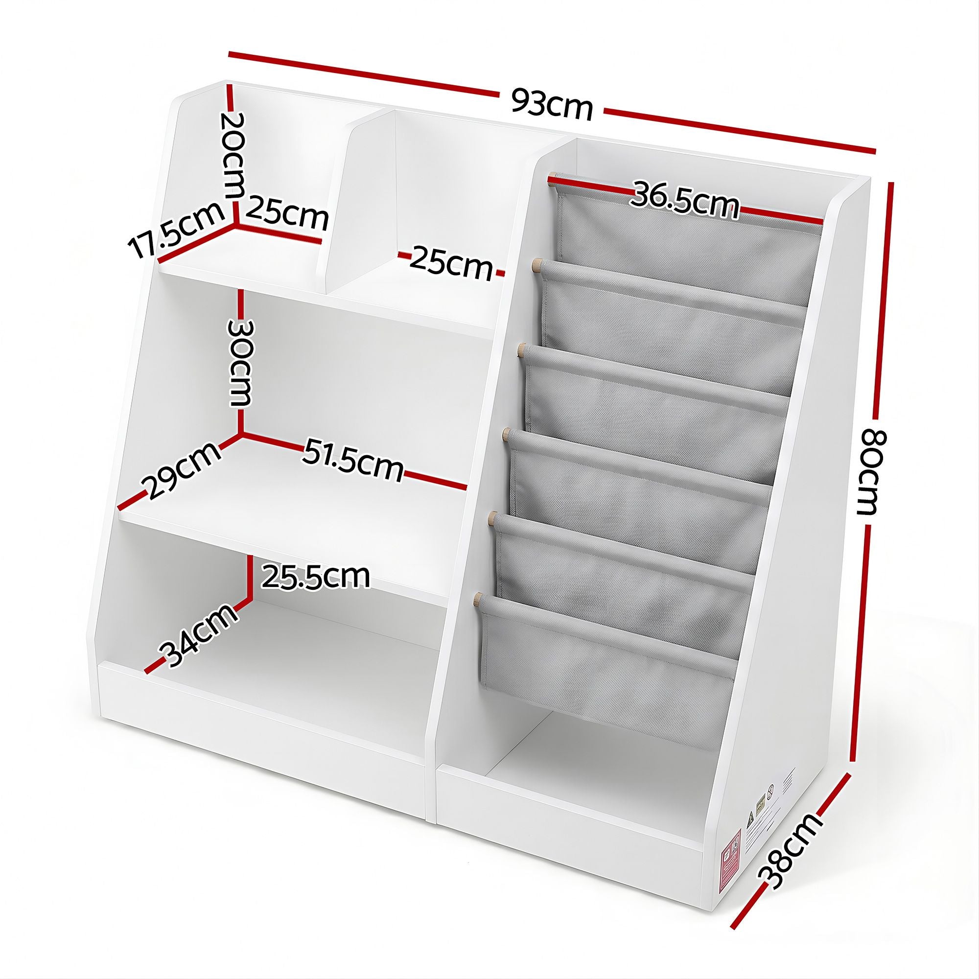 Keezi Kids Bookshelf Wood Bookcase Toddler Toys Storage Rack Display Shelves FURNI-N-BOOK-MCT-WH