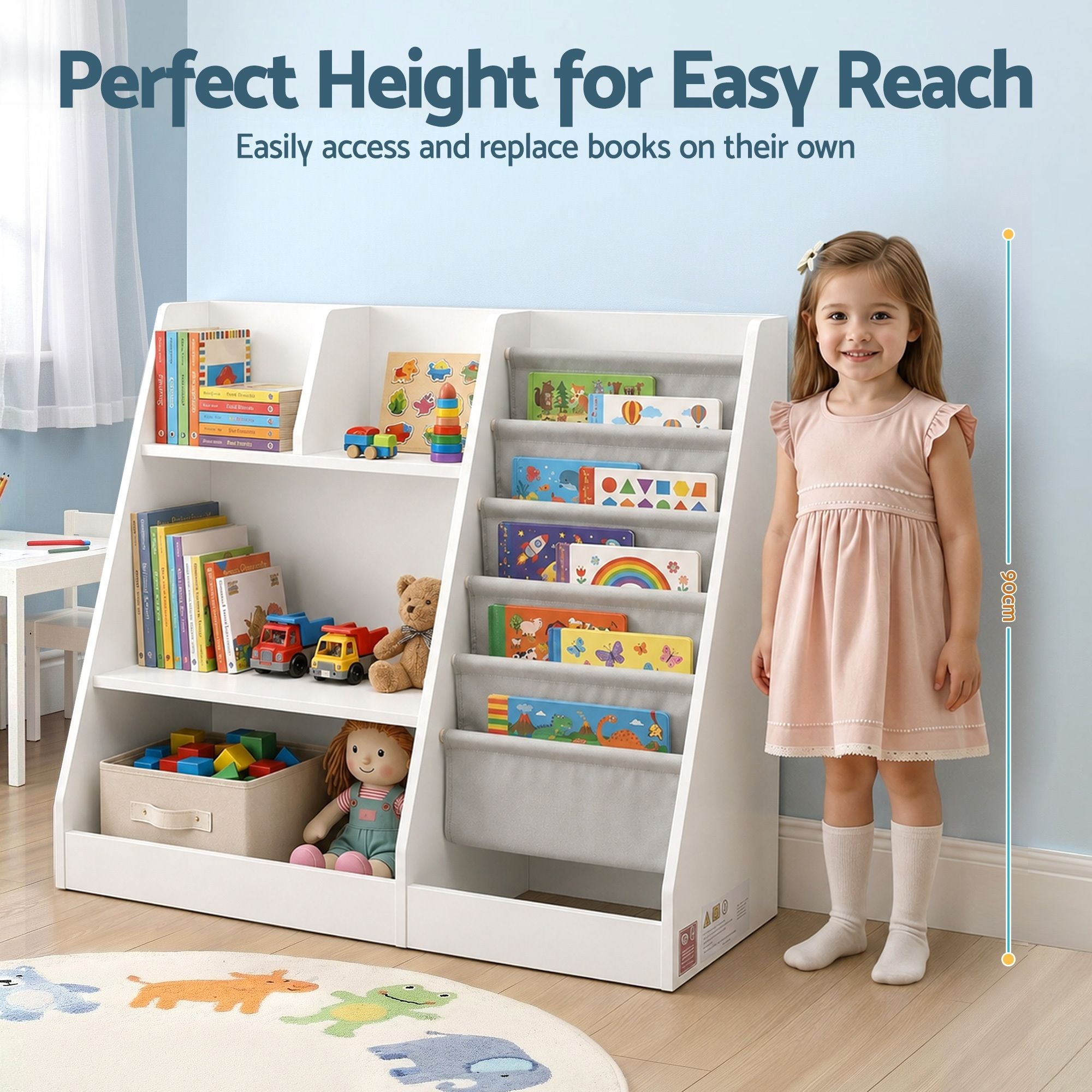 Keezi Kids Bookshelf Wood Bookcase Toddler Toys Storage Rack Display Shelves FURNI-N-BOOK-MCT-WH