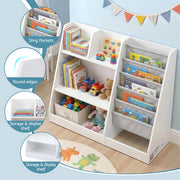 Keezi Kids Bookshelf Wood Bookcase Toddler Toys Storage Rack Display Shelves FURNI-N-BOOK-MCT-WH