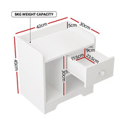 Artiss Bedside Table Drawer Nightstand Side End Table Storage Open Shelf White FURNI-N-BS02-WH