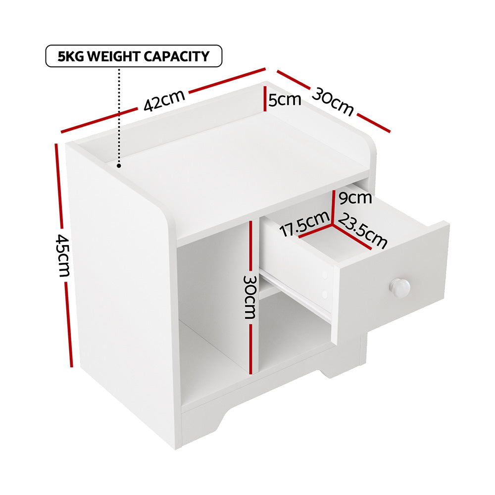 Artiss Bedside Table Drawer Nightstand Side End Table Storage Open Shelf White FURNI-N-BS02-WH